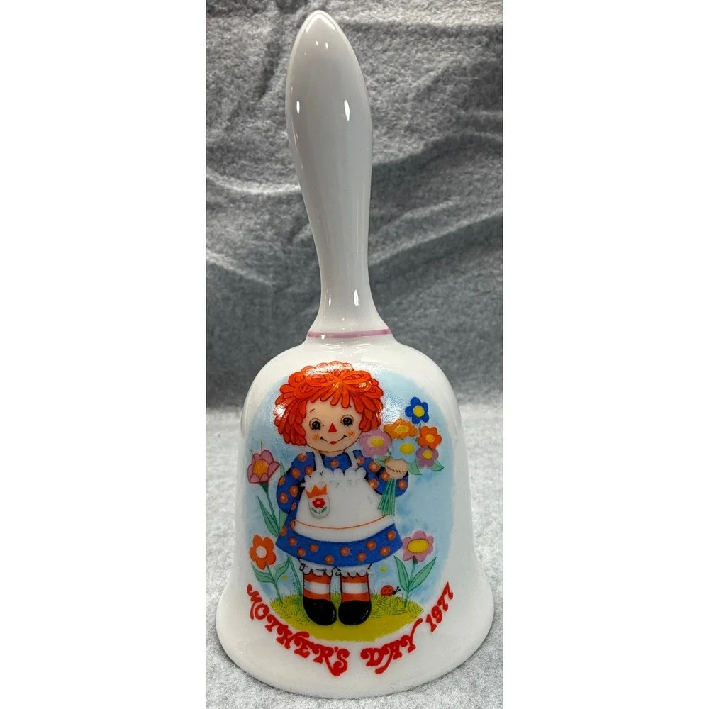 Vintage Raggedy Ann Porcelain Bell Set Christmas 1976 Mother's Day 1977 2pc